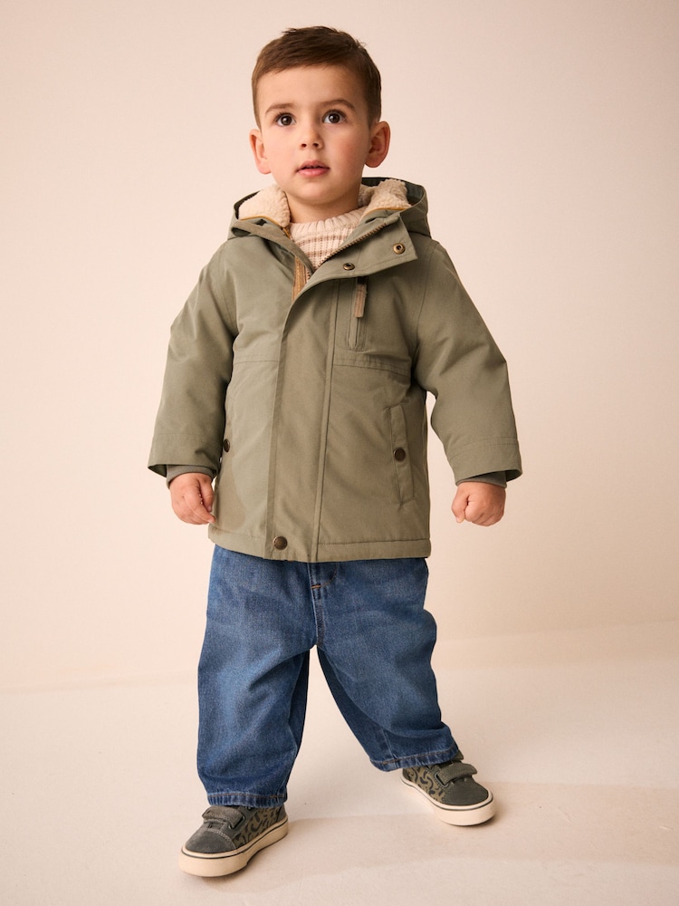 Green Waterproof Borg Lined Parka (3mths-7yrs) - Image 1 of 12 Green Waterproof Borg Lined Parka (3mths-7yrs) - Image 1 of 12