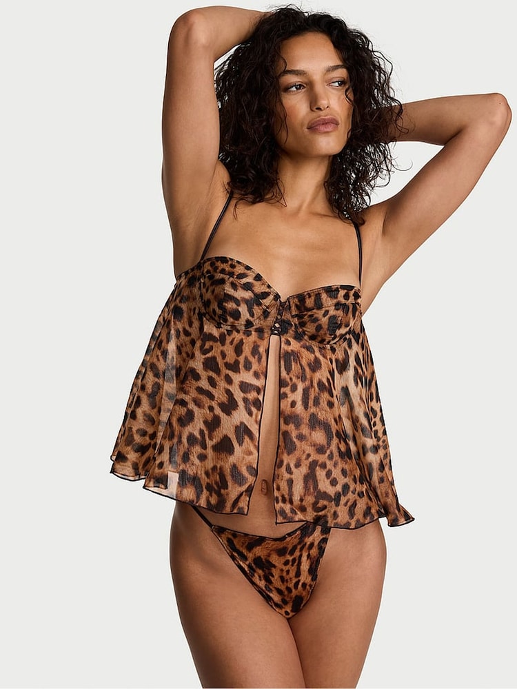 Victoria's Secret Leopard Brown Chiffon Babydoll Set - Image 1 of 2 Victoria's Secret Leopard Brown Chiffon Babydoll Set - Image 1 of 2
