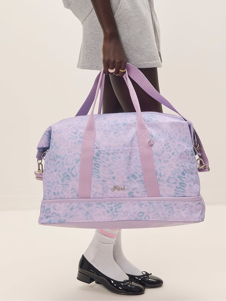 Victoria's Secret Pink Purple Leopard Weekender Duffle Bag - Image 1 of 4 Victoria's Secret Pink Purple Leopard Weekender Duffle Bag - Image 1 of 4