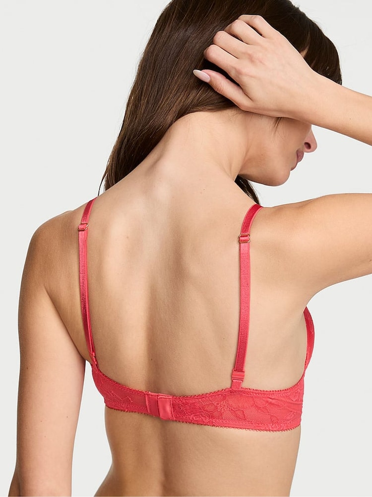 Victoria's Secret Hot Coral Pink Add 2 Cups Push Up Bombshell Lace Bra - Image 2 of 2