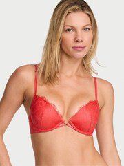 Victoria's Secret Hot Coral Pink Push Up Lace Bra - Image 1 of 2