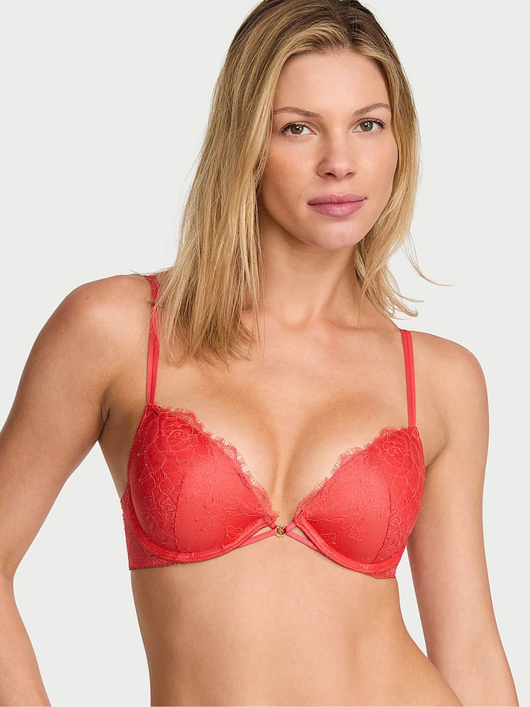 Victoria's Secret Hot Coral Pink Push Up Lace Bra - Image 1 of 2