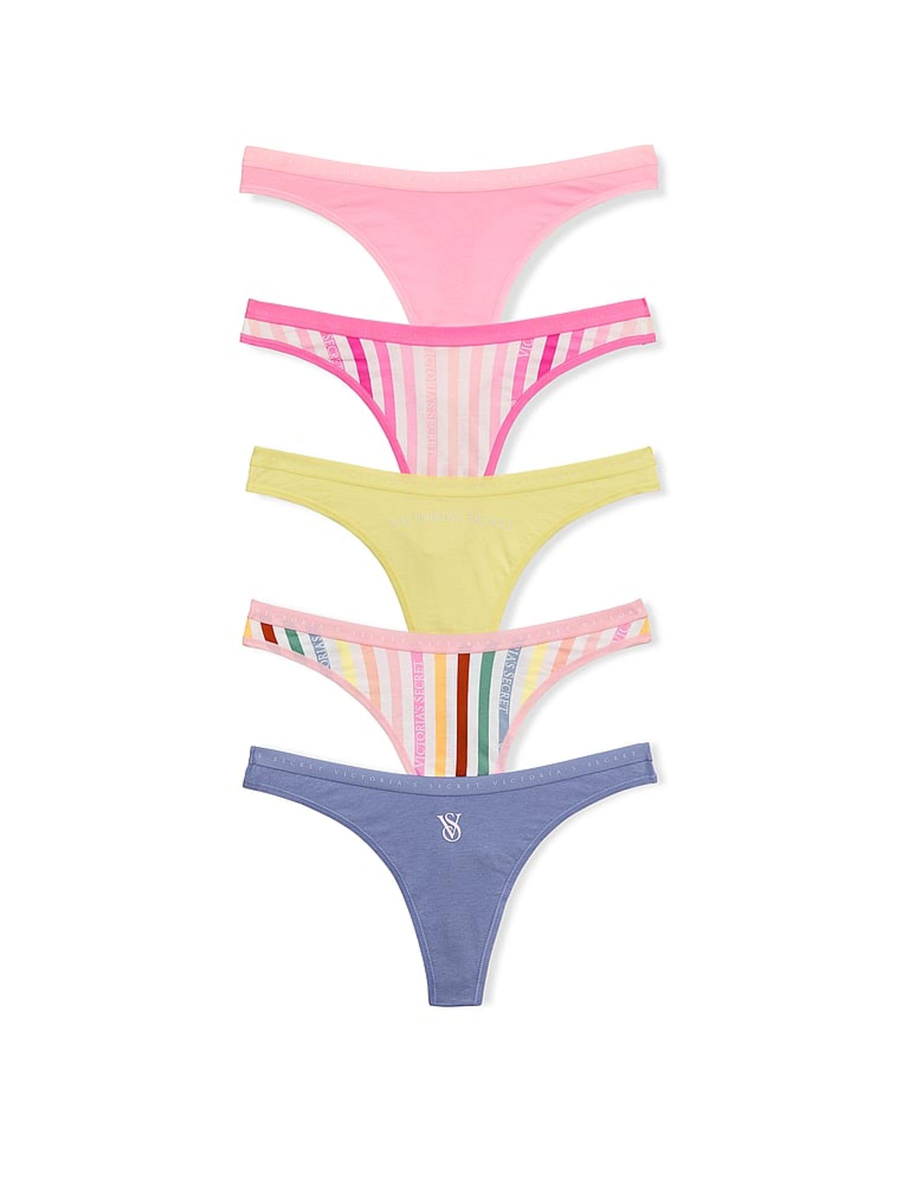 Victoria's Secret Pink/Yellow/Blue Thong 5 Pack Knickers