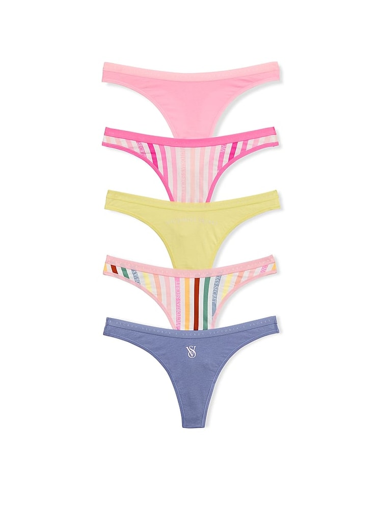 Victoria's Secret Pink/Yellow/Blue Thong 5 Pack Knickers - Image 1 of 1