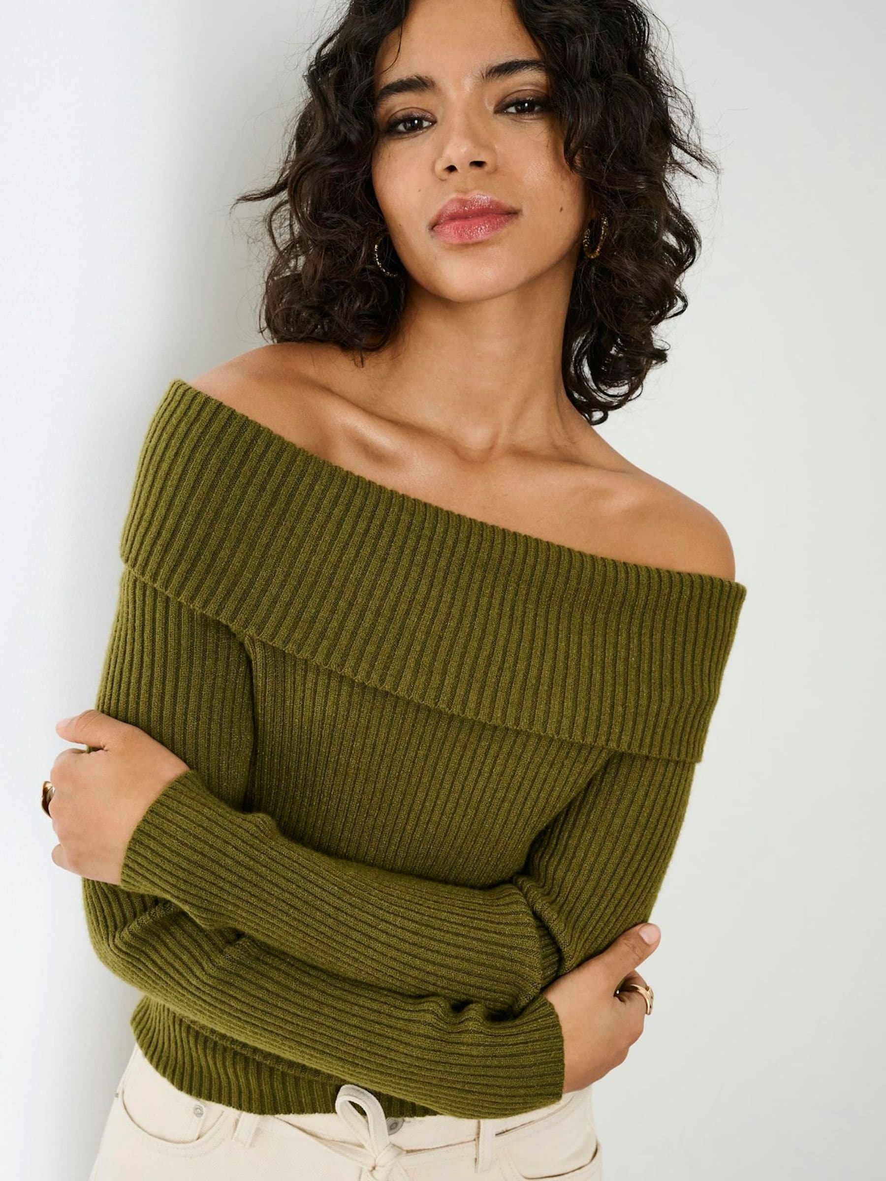 Buy ONLY Olive Green Off Shoulder Bardot Knitted Jumper from Next