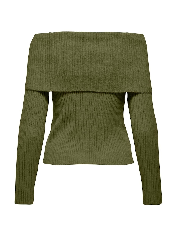 ONLY Green Off Shoulder Bardot Knitted Jumper - Image 2 of 5 ONLY Green Off Shoulder Bardot Knitted Jumper - Image 2 of 5