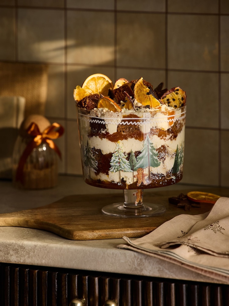 Clear Christmas Gingerbread Glass Trifle Dessert Bowl - Image 1 of 5 Clear Christmas Gingerbread Glass Trifle Dessert Bowl - Image 1 of 5