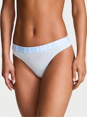Victoria's Secret Linen Blue Gingham Thong Exploded Logo Knickers - Image 1 of 2