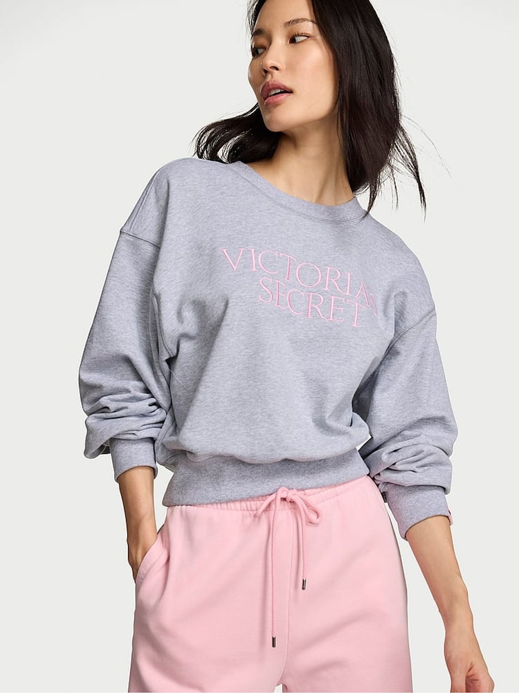 Victoria's Secret Medium Heather Grey Terry Cropped Crewneck Sweatshirt - Image 1 of 2