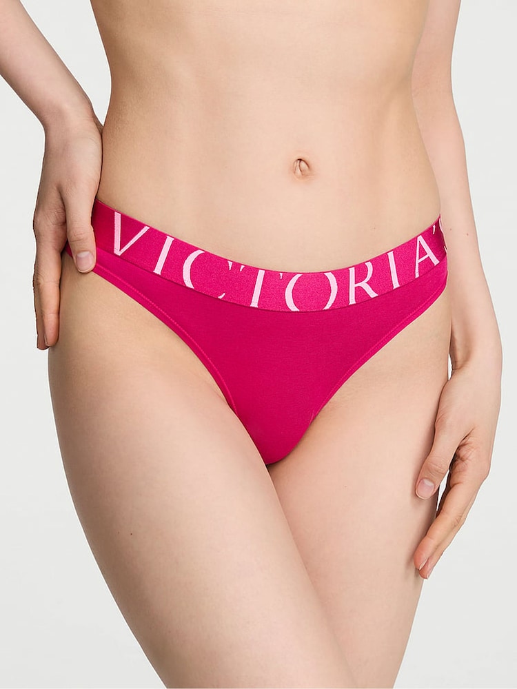 Victoria's Secret Vibrant Fuchsia Pink Thong Exploded Logo Knickers - Image 1 of 2