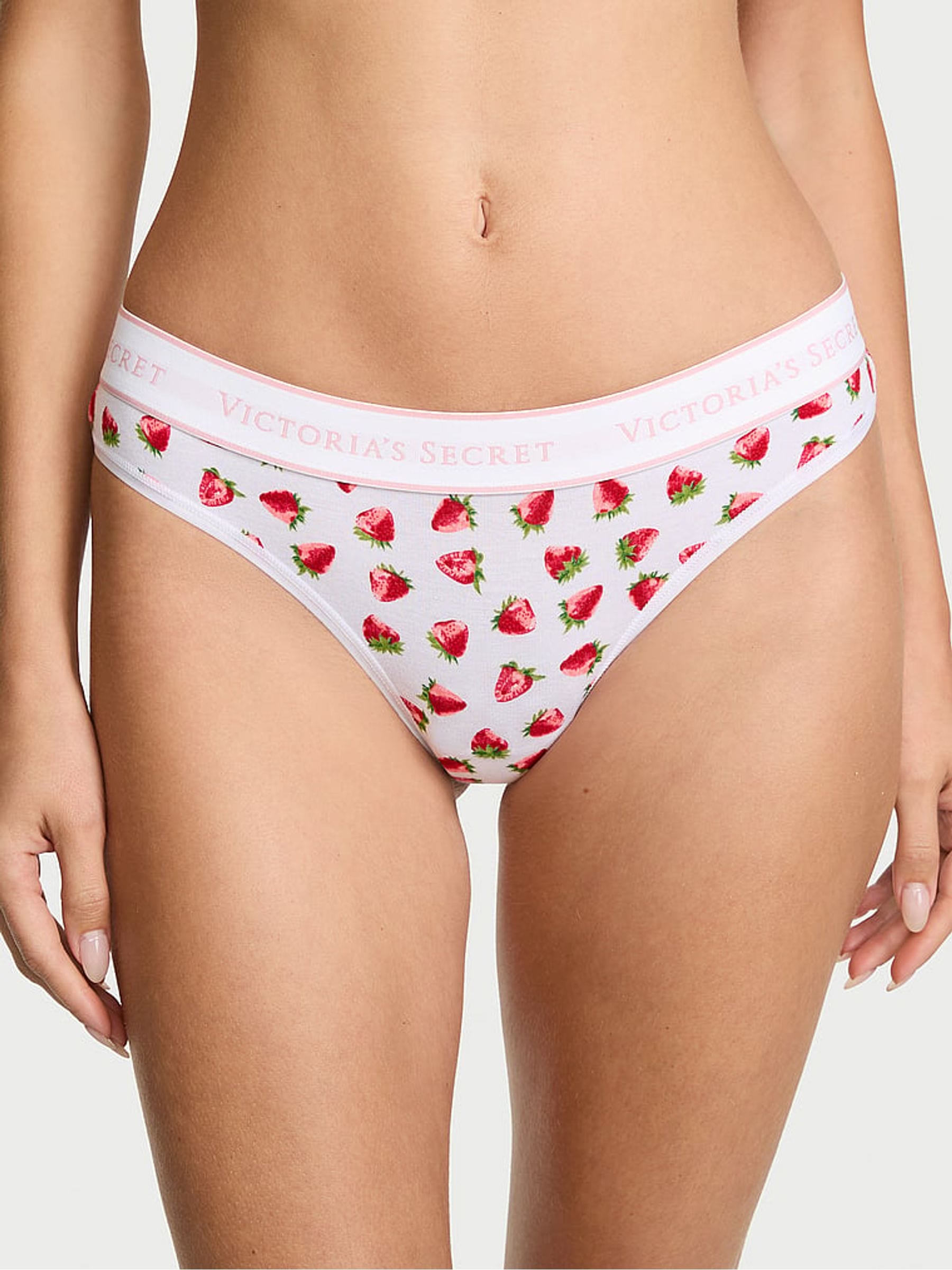 Victoria's Secret White Strawberries Thong Logo Knickers