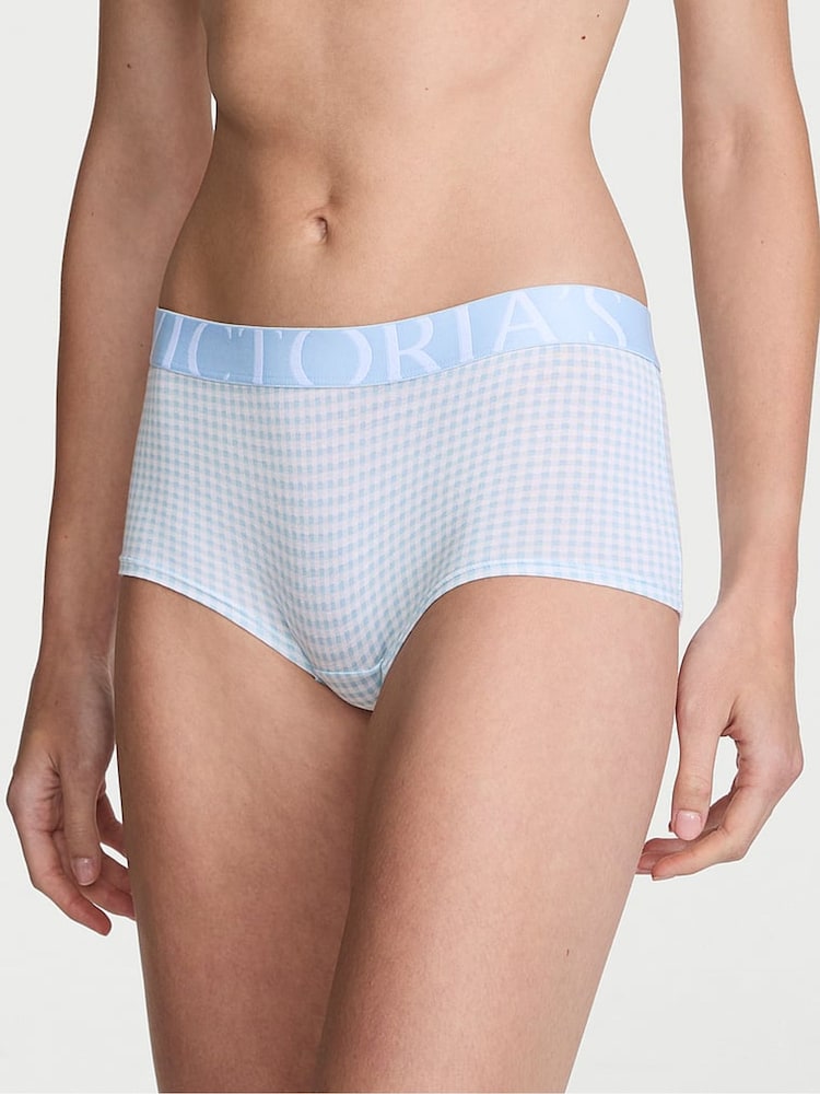 Victoria's Secret Linen Blue Gingham Short Exploded Logo Knickers - Image 1 of 2