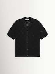 Les Deux Black Squared Knitted Short Sleeve Shirt - Image 6 of 7