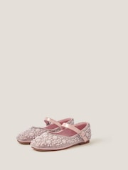 Monsoon Pink Rhinestone Pearl Embellished Ballet Flat Shoes - Image 1 of 3