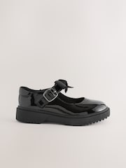 Black Patent Narrow Fit (E) Bow Chunky Mary Jane School Shoes - Image 2 of 5