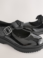 Black Patent Narrow Fit (E) Bow Chunky Mary Jane School Shoes - Image 3 of 5