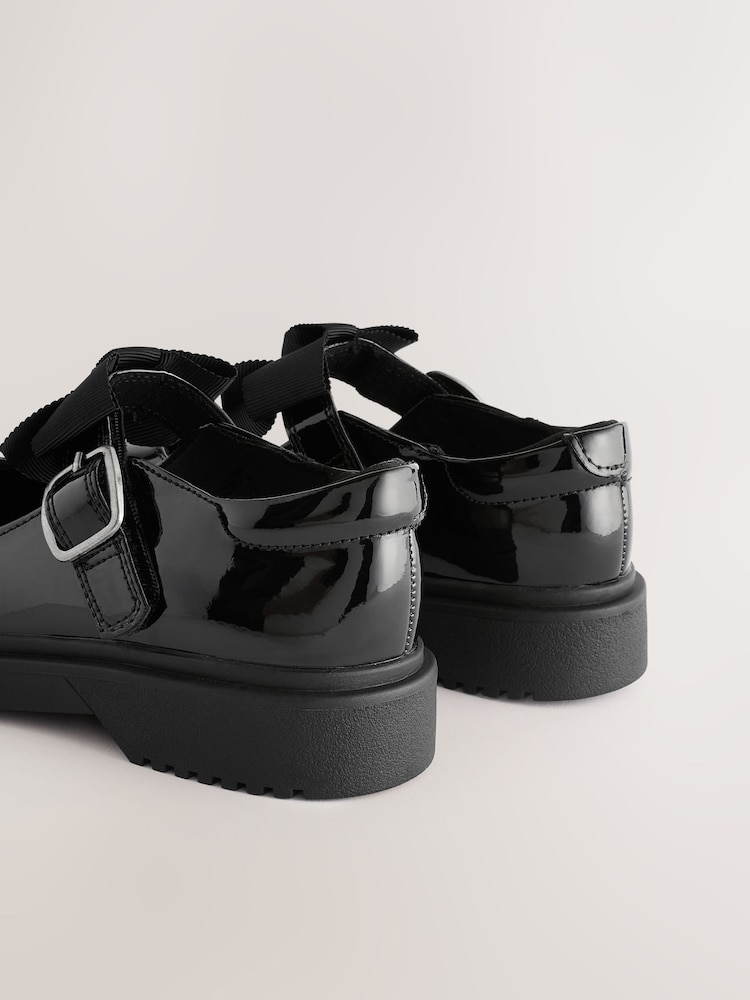 Black Patent Narrow Fit (E) Bow Chunky Mary Jane School Shoes - Image 5 of 5