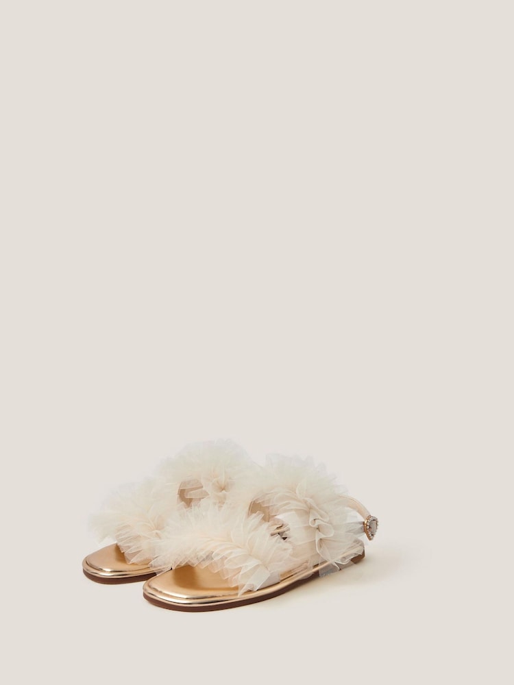 Monsoon Cream Frilly Tulle Strap Sandals - Image 1 of 3