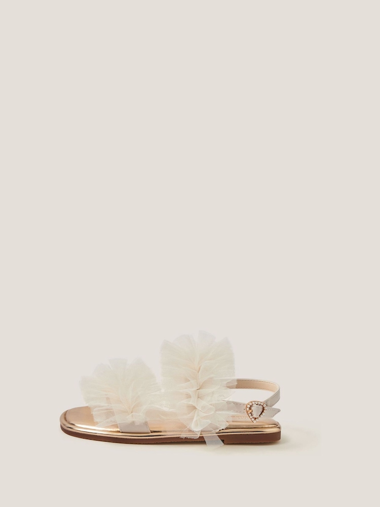 Monsoon Cream Frilly Tulle Strap Sandals - Image 3 of 3