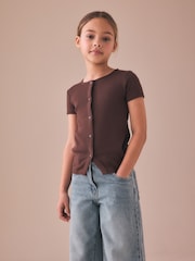 Chocolate Brown Short Sleeve Ribbed Cardigan (3-16yrs) - Image 1 of 8