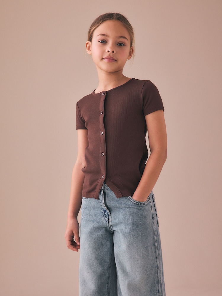 Chocolate Brown Short Sleeve Ribbed Cardigan (3-16yrs) - Image 1 of 8