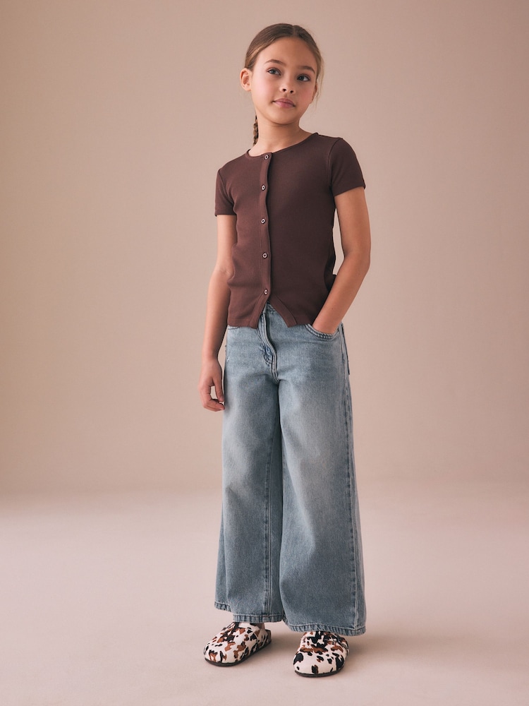 Chocolate Brown Short Sleeve Ribbed Cardigan (3-16yrs) - Image 2 of 8