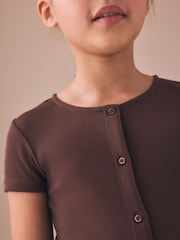 Chocolate Brown Short Sleeve Ribbed Cardigan (3-16yrs) - Image 4 of 8