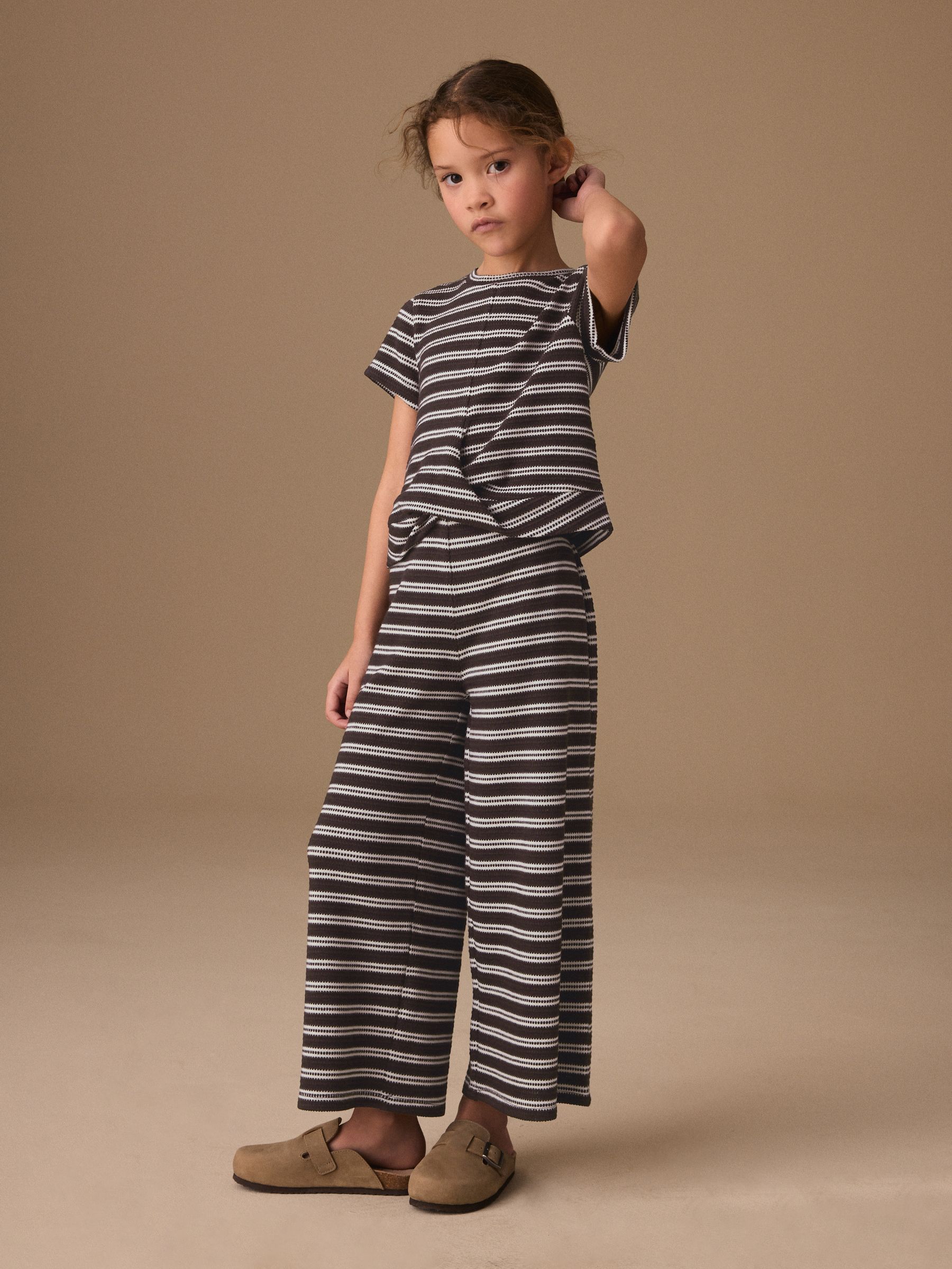 Buy Chocolate Brown Stripe Wrap Top And Wide Leg Set (3-16yrs