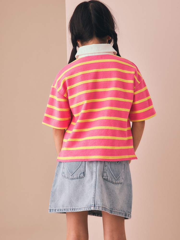 Bright Pink Stripe Short Sleeve Rugby Top (3-16yrs) - Image 2 of 8