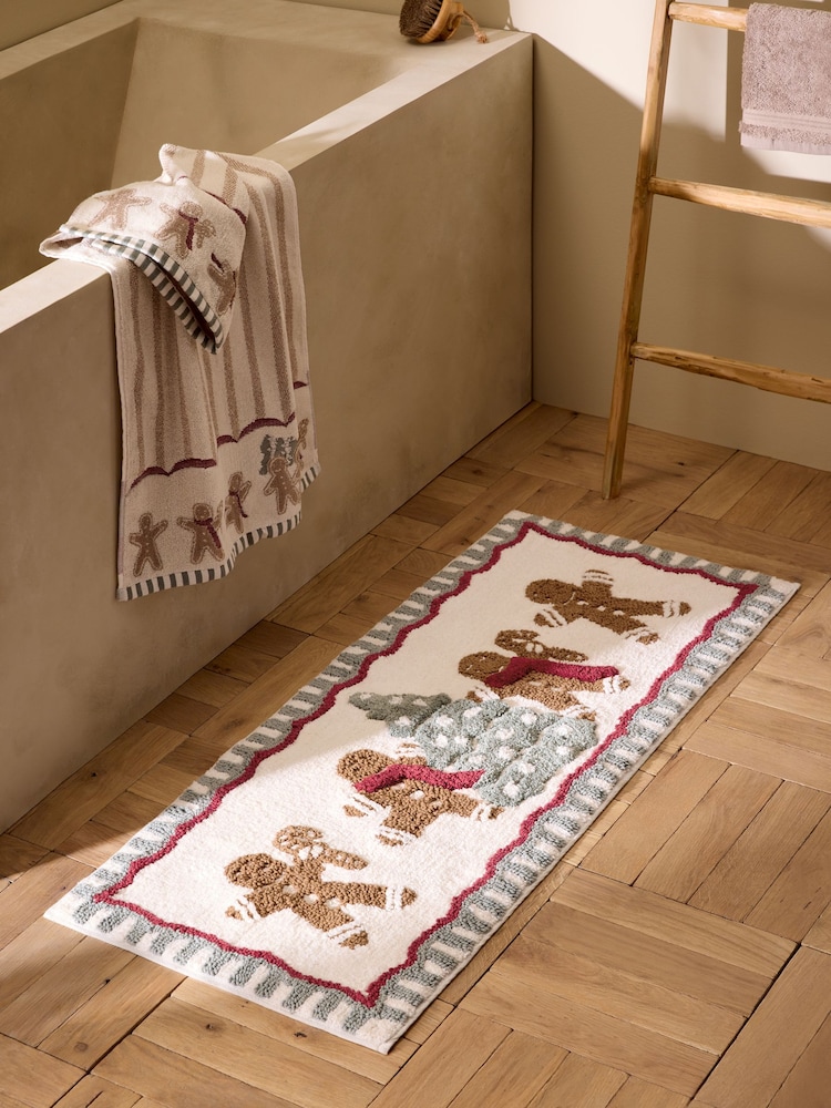 Natural Christmas Gingerbread Runner Bath Mat - Image 1 of 4 Natural Christmas Gingerbread Runner Bath Mat - Image 1 of 4