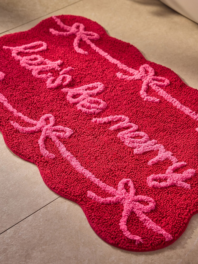 Pink Christmas Be Merry Slogan Bath Mat - Image 2 of 3 Pink Christmas Be Merry Slogan Bath Mat - Image 2 of 3