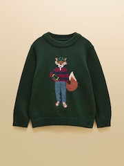 Joules Boys' Intarsia Green Jonty Fox Knit Jumper - Image 1 of 4