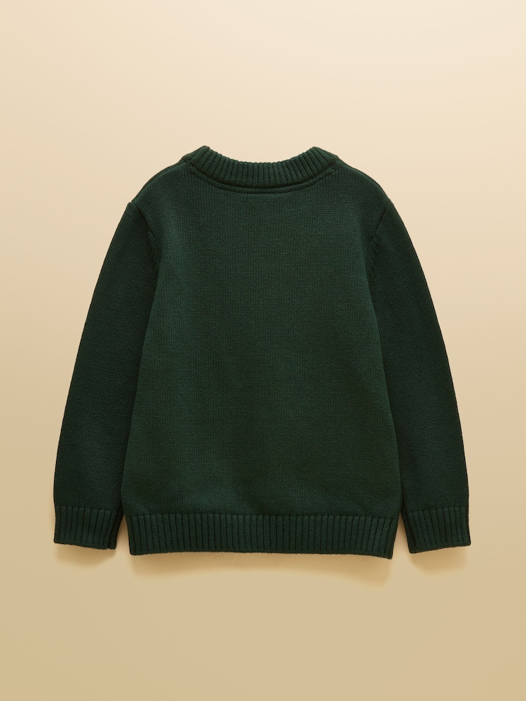 Joules Boys' Intarsia Green Jonty Fox Knit Jumper - Image 2 of 4 Joules Boys' Intarsia Green Jonty Fox Knit Jumper - Image 2 of 4