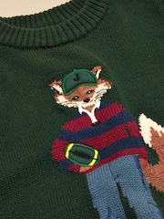 Joules Boys' Intarsia Green Jonty Fox Knit Jumper - Image 3 of 4