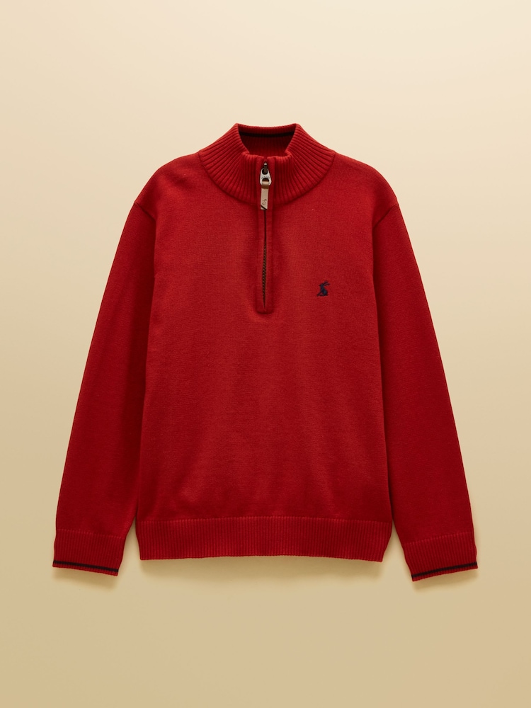 Joules Boys' Hillside Burnt Orange Knit Quarter Zip Jumper - Image 1 of 4 Joules Boys' Hillside Burnt Orange Knit Quarter Zip Jumper - Image 1 of 4