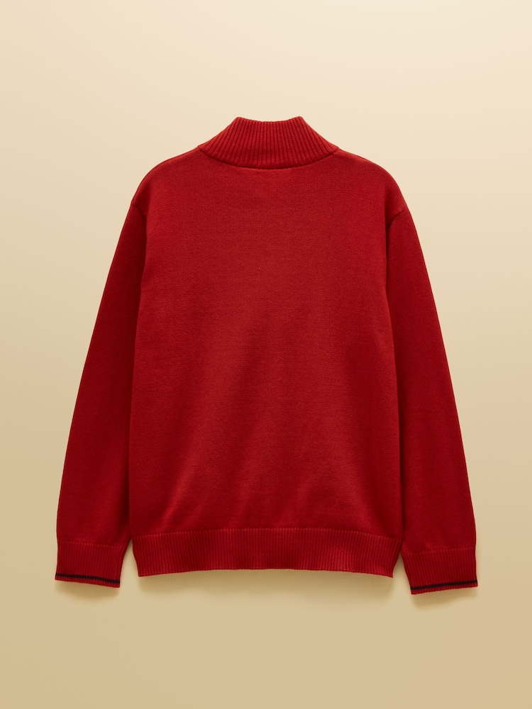 Joules Boys' Hillside Burnt Orange Knit Quarter Zip Jumper - Image 2 of 4 Joules Boys' Hillside Burnt Orange Knit Quarter Zip Jumper - Image 2 of 4