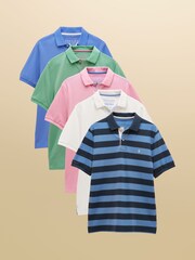 Joules Woody Green/Pink/Blue/White Polo Shirts 5 Pack - Image 1 of 11