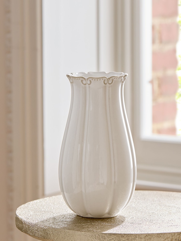 Vintage Style Embossed Rim Ceramic Vase - תמונה 2 מתוך 9 Vintage Style Embossed Rim Ceramic Vase - תמונה 2 מתוך 9