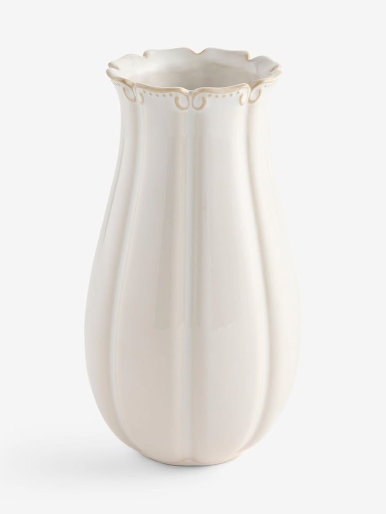 Vintage Style Embossed Rim Ceramic Vase - תמונה 9 מתוך 9 Vintage Style Embossed Rim Ceramic Vase - תמונה 9 מתוך 9