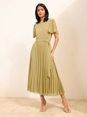 Friends Like These Green Pleated Short Sleeve Midi Dress - Image 3 of 4