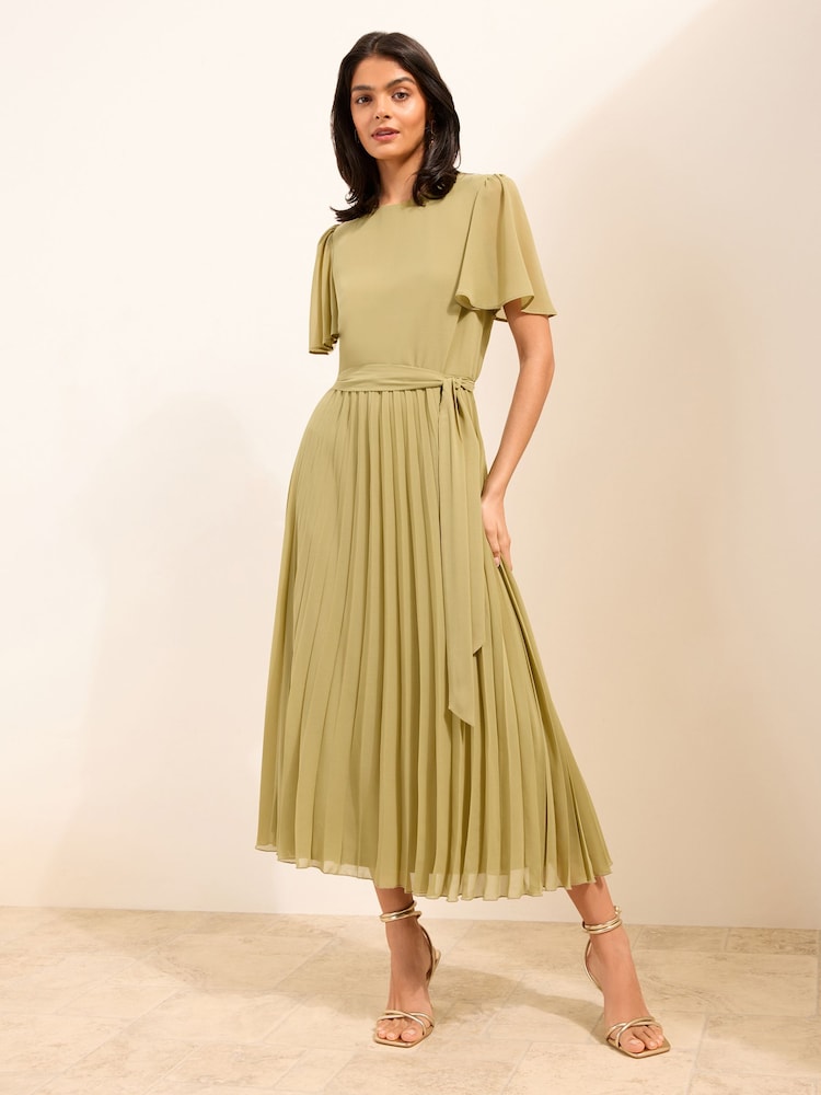 pleated midi dress with sleeves Buy Friends Like These Green Pleated Short Sleeve Midi Dress from Next USA