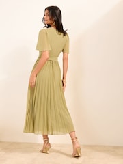 Friends Like These Green Pleated Short Sleeve Midi Dress - Image 4 of 4