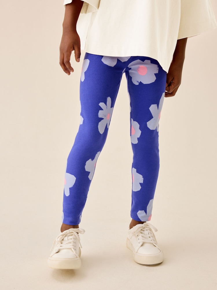 Blue Stampy Flower Leggings (3-16yrs) - Image 1 of 4 Blue Stampy Flower Leggings (3-16yrs) - Image 1 of 4