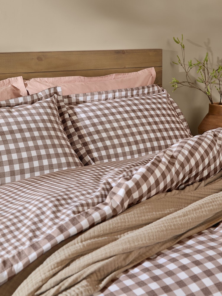 Yard Chocolate Barton Check Cotton Duvet Cover and Pillowcase Set - Image 2 of 3 Yard Chocolate Barton Check Cotton Duvet Cover and Pillowcase Set - Image 2 of 3