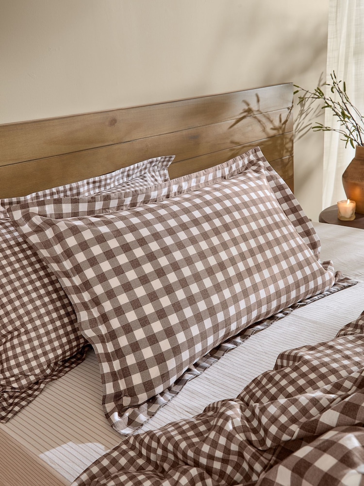 Yard Chocolate Barton Check Cotton Duvet Cover and Pillowcase Set - Image 3 of 3 Yard Chocolate Barton Check Cotton Duvet Cover and Pillowcase Set - Image 3 of 3