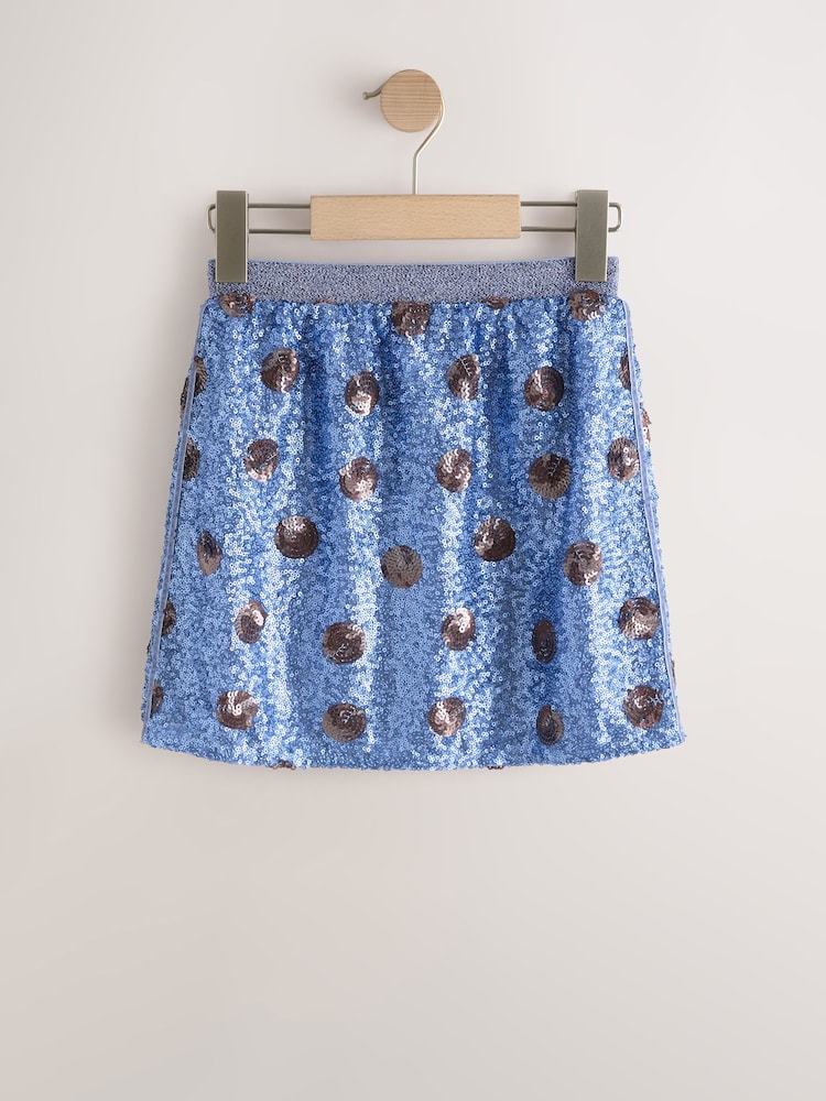 Blue/Chocolate Brown Spot Sequin Skirt (3-16yrs) - Image 1 of 4 Blue/Chocolate Brown Spot Sequin Skirt (3-16yrs) - Image 1 of 4