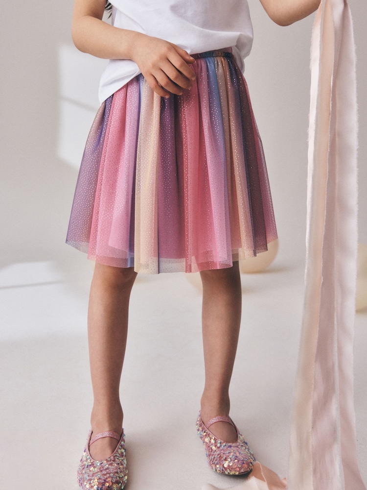 Multi Rainbow Sparkle Mesh Pull On Skirt (3-16yrs) - Image 1 of 8 Multi Rainbow Sparkle Mesh Pull On Skirt (3-16yrs) - Image 1 of 8