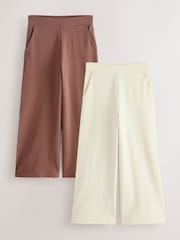 Ecru/Brown 2 Pack Wide Leg Jersey Trousers (3-16yrs) - Image 1 of 6