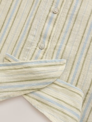 Cream/Blue/Green Stripe Tie-Front Short Sleeve Shirt - Image 2 of 3