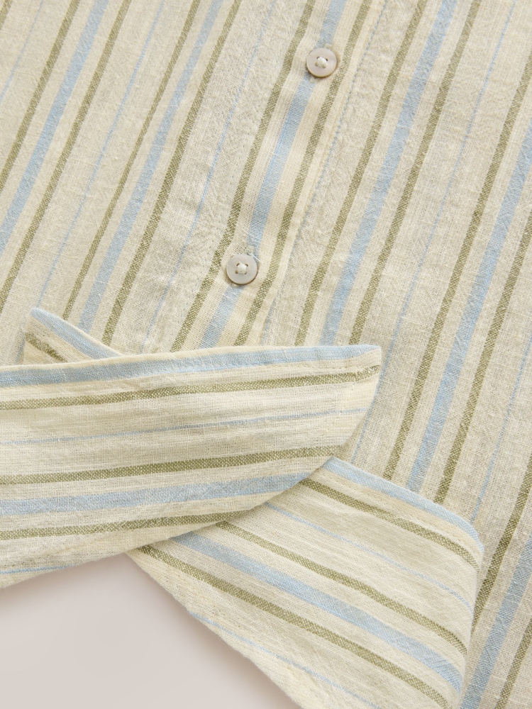 Cream/Blue/Green Stripe Tie-Front Short Sleeve Shirt - Image 2 of 3